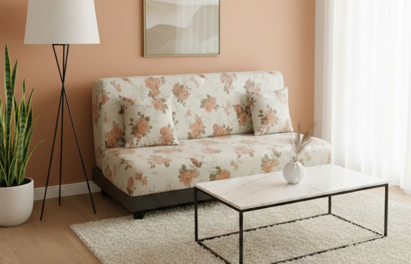 Sofa Bed Burnt Orange Flower
