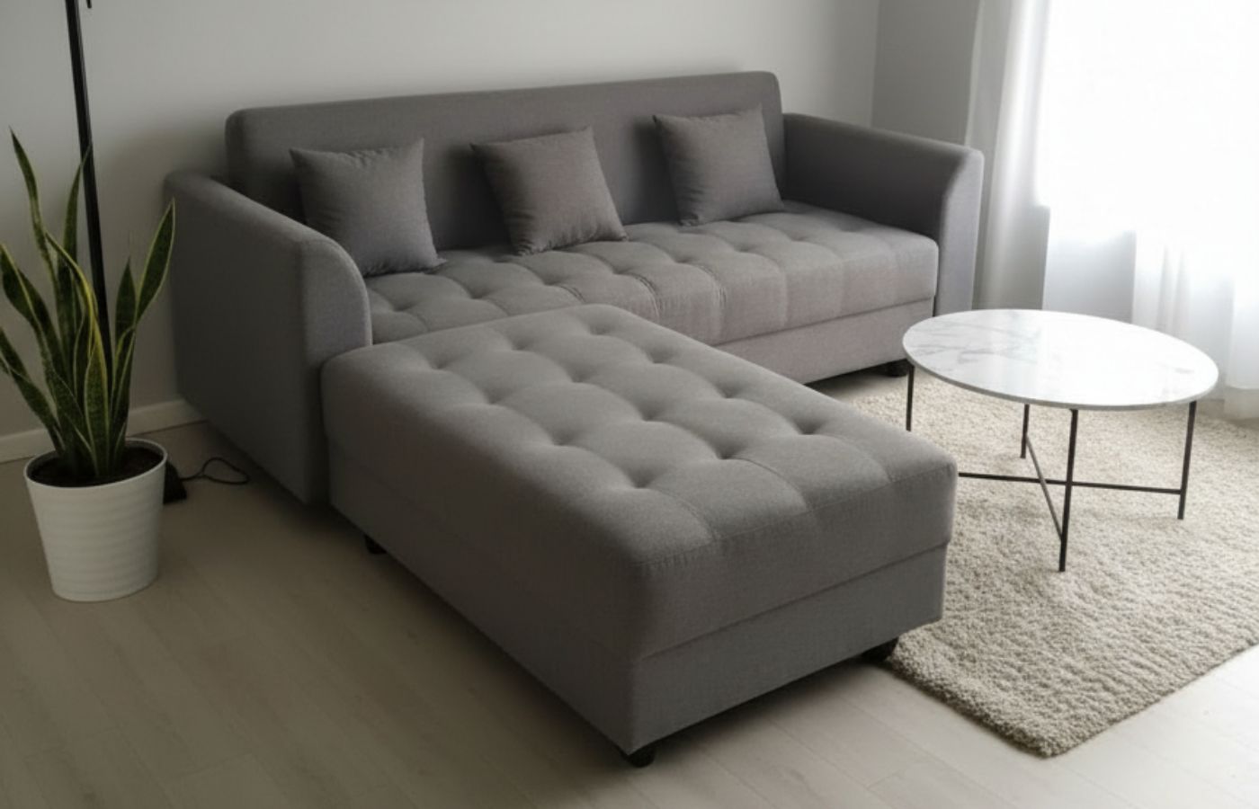 Sofa L Selonjor Seat Kancing Dark Grey