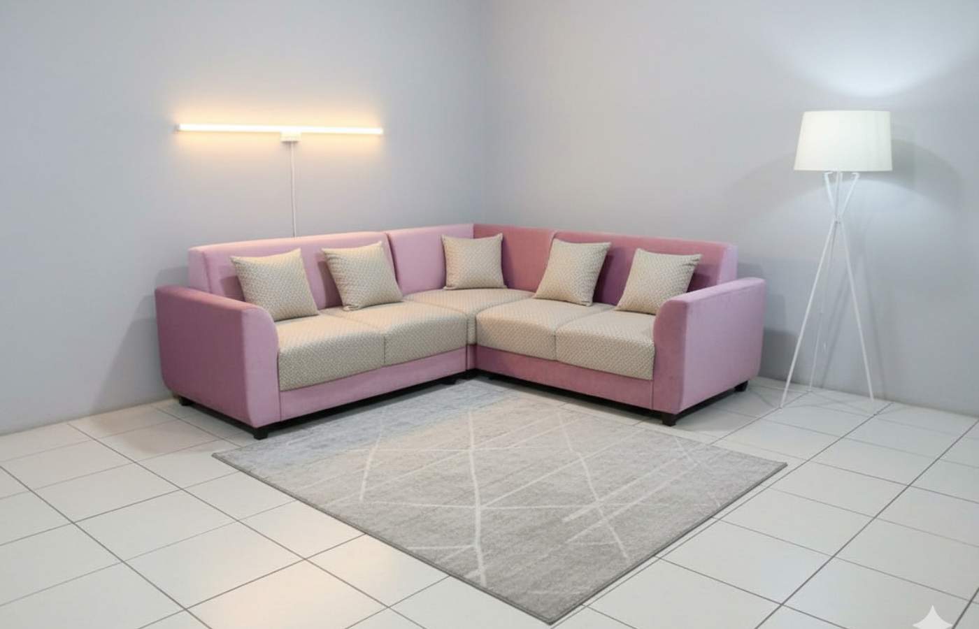 Sofa L Sudut Pink White