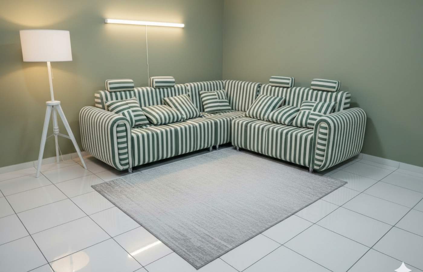 Sofa L Sudut Strip Green White